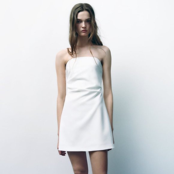 NWT Zara Size XXL White Short Strapless Dress - Picture 1 of 2